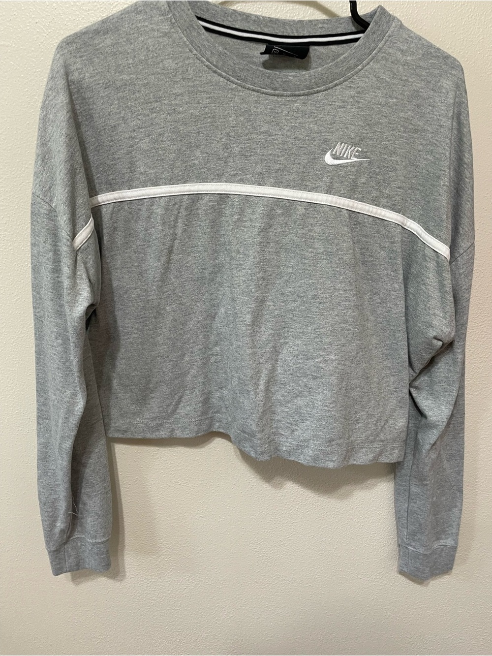 Nike Grey Cropped Crew Sweatshirt with White Piping